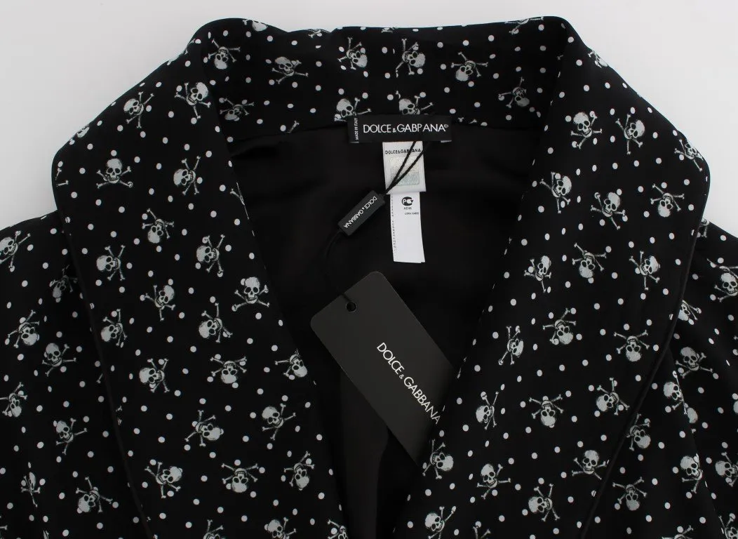 Black Skull Print Silk Sleepwear Robe
