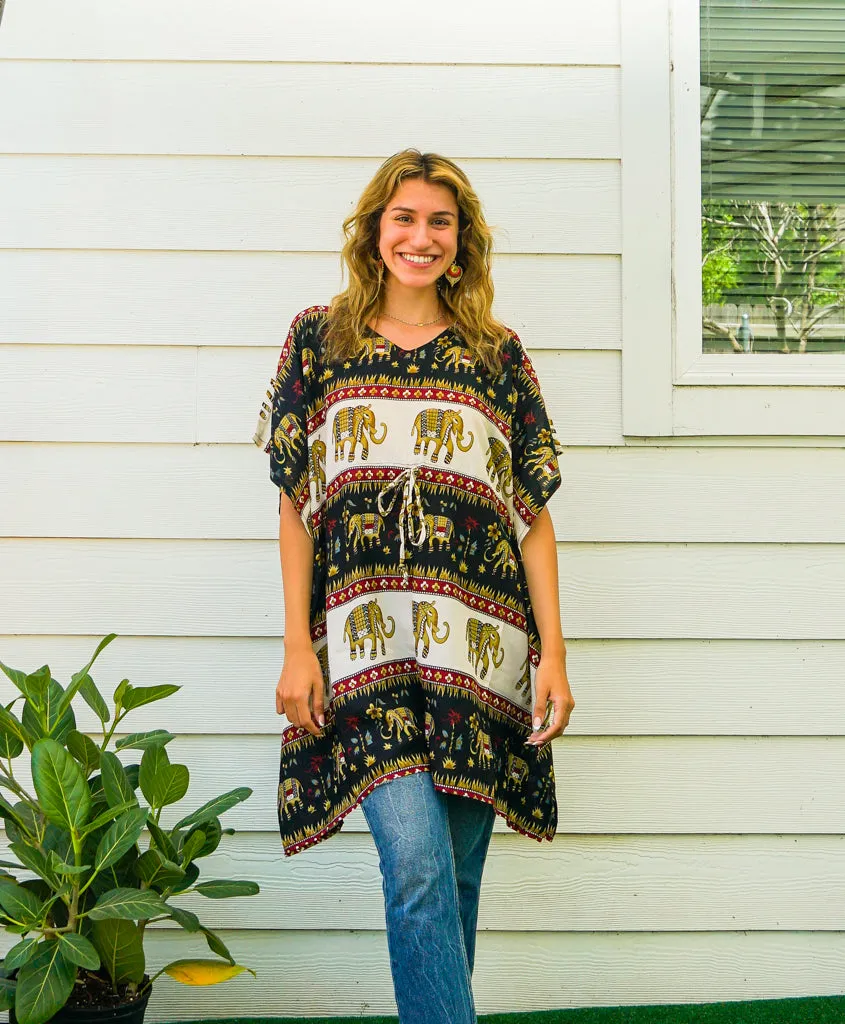 Black Sweet Elephant Kaftan Tunic Blouse Top