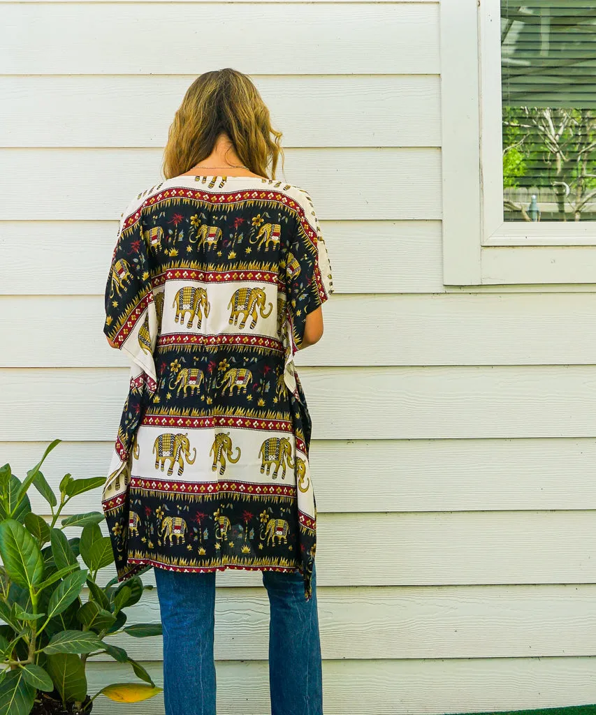 Black Sweet Elephant Kaftan Tunic Blouse Top