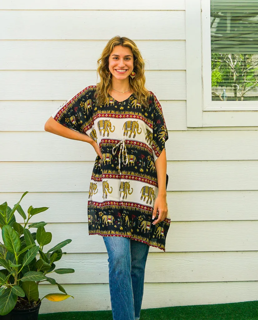 Black Sweet Elephant Kaftan Tunic Blouse Top
