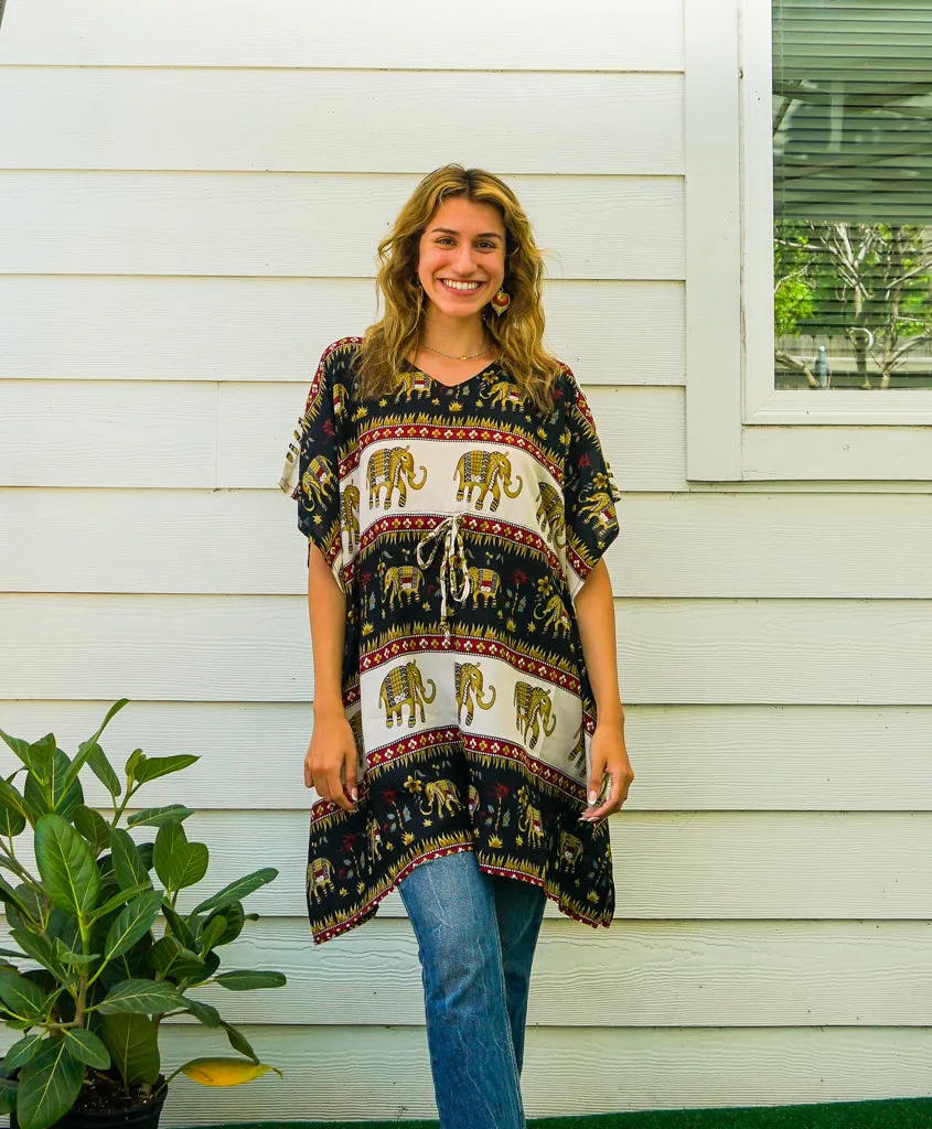 Black Sweet Elephant Kaftan Tunic Blouse Top