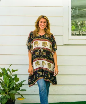 Black Sweet Elephant Kaftan Tunic Blouse Top