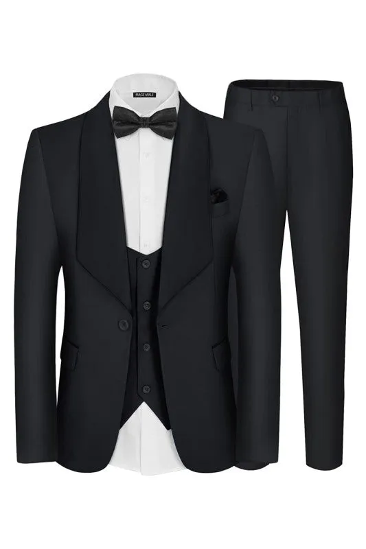 Black Three Piece Shawl Lapel Wedding Suit