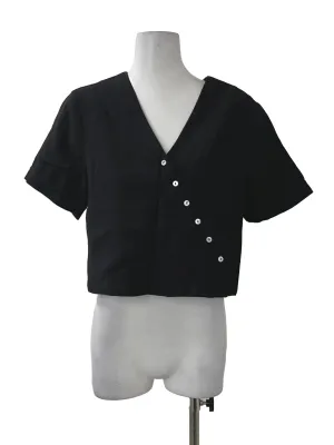 Black V Neck Button Top