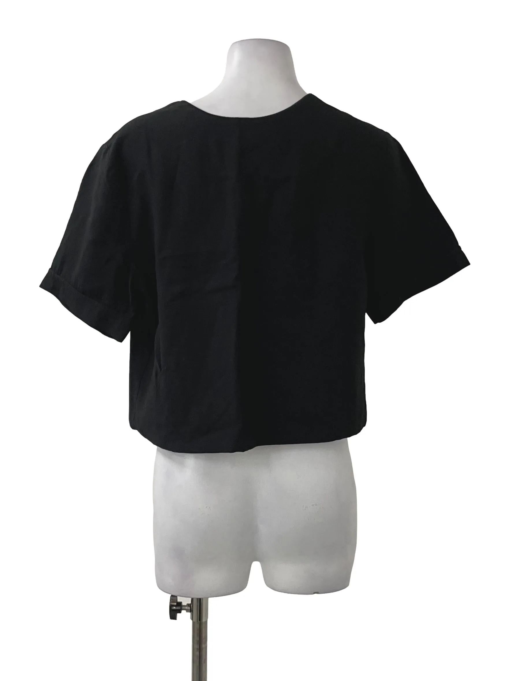 Black V Neck Button Top