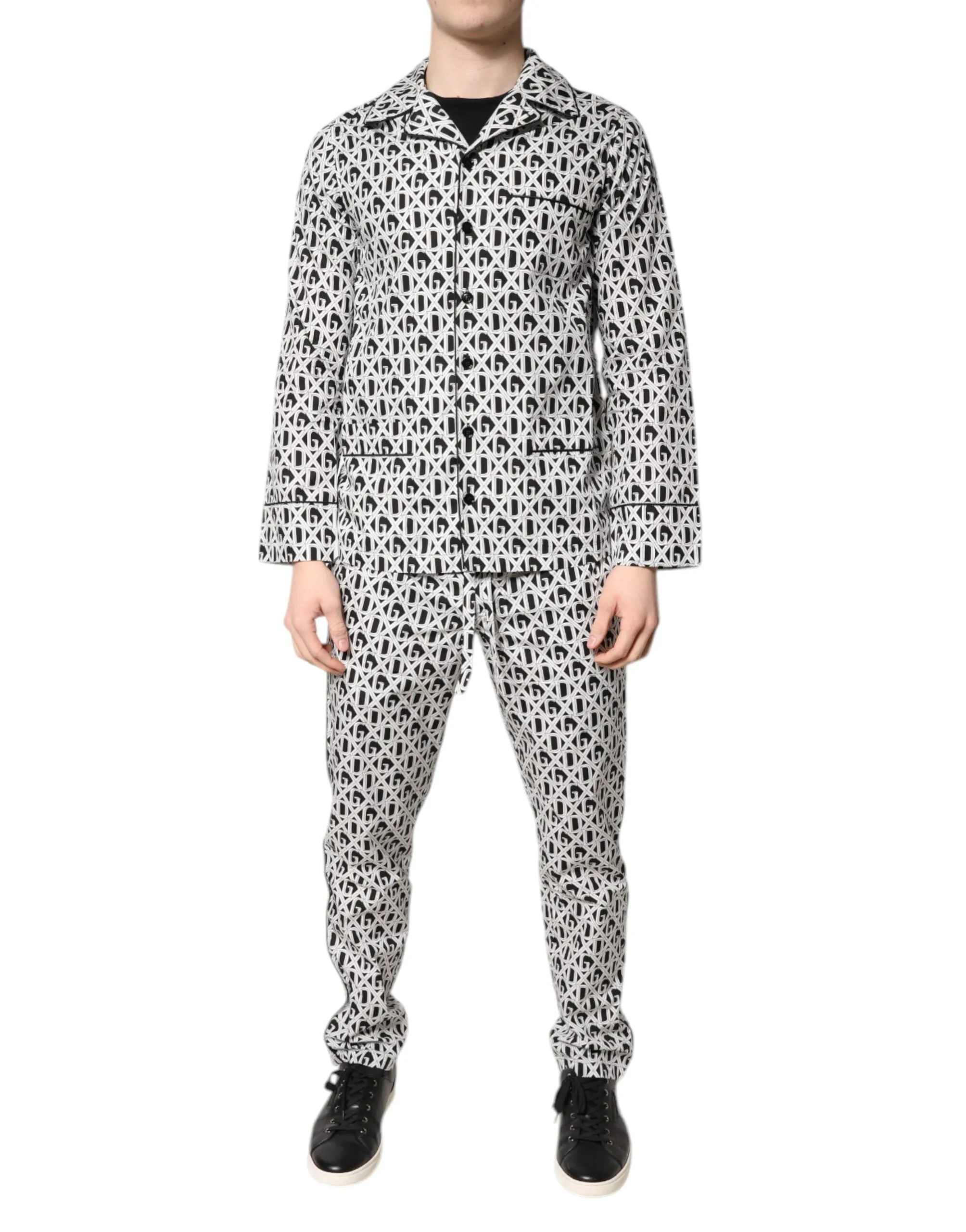Black White DG Print Cotton Pajama Set Sleepwear