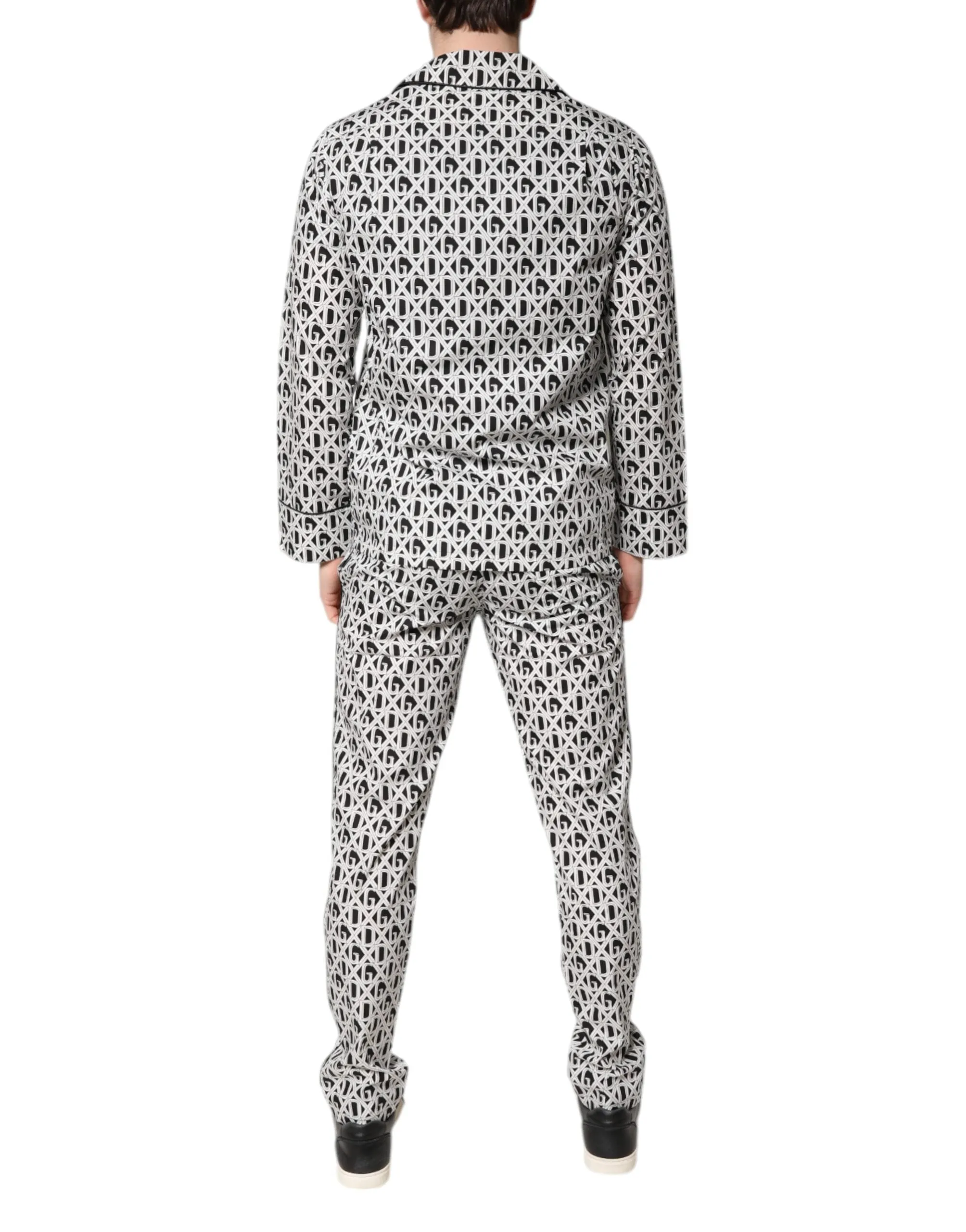 Black White DG Print Cotton Pajama Set Sleepwear