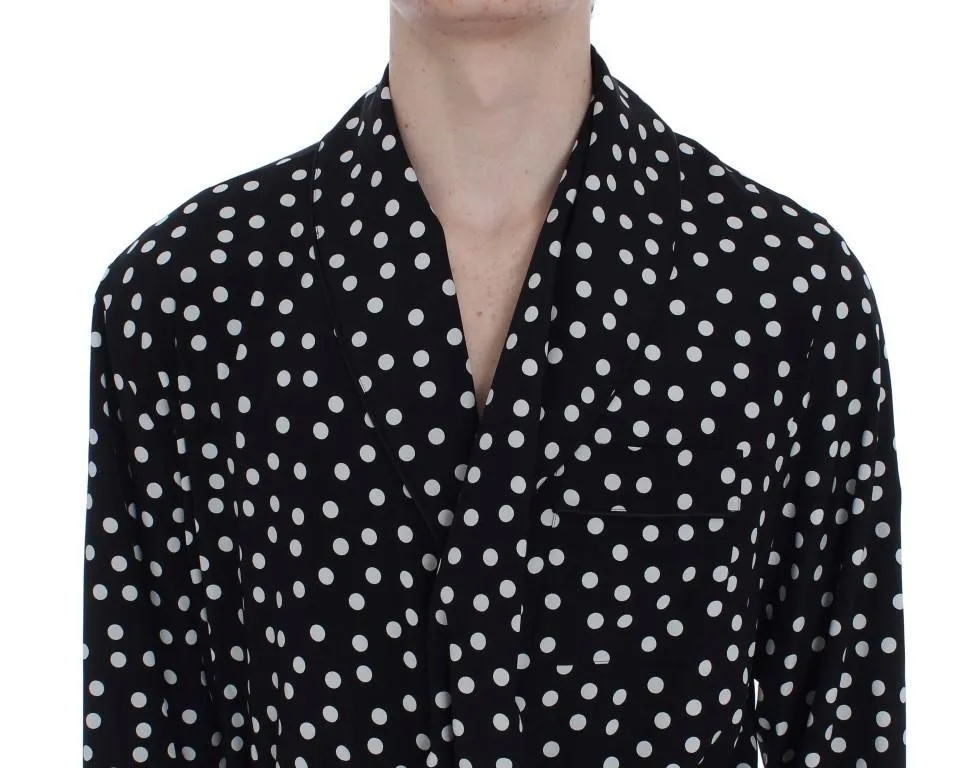 Black White Polka Print Silk Nightgown