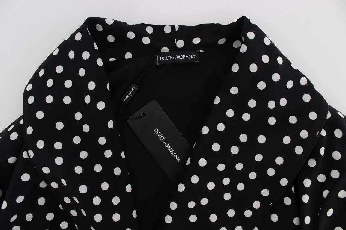 Black White Polka Print Silk Nightgown