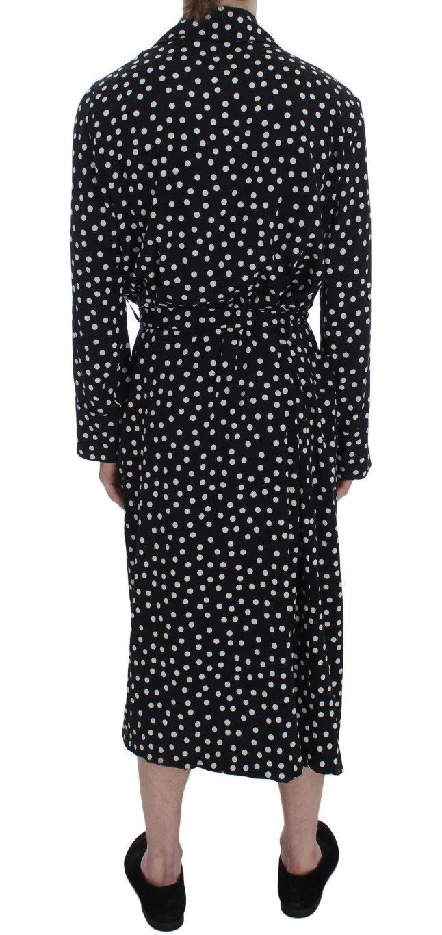 Black White Polka Print Silk Nightgown