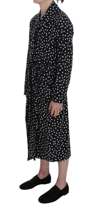 Black White Polka Print Silk Nightgown
