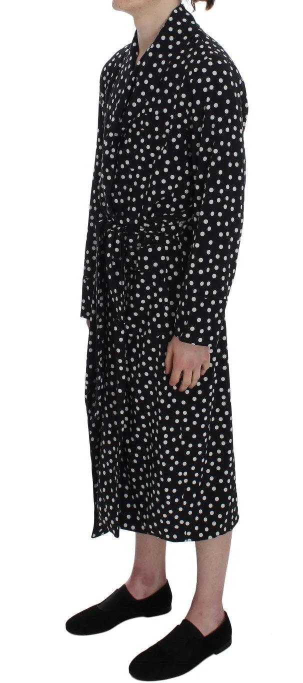 Black White Polka Print Silk Nightgown