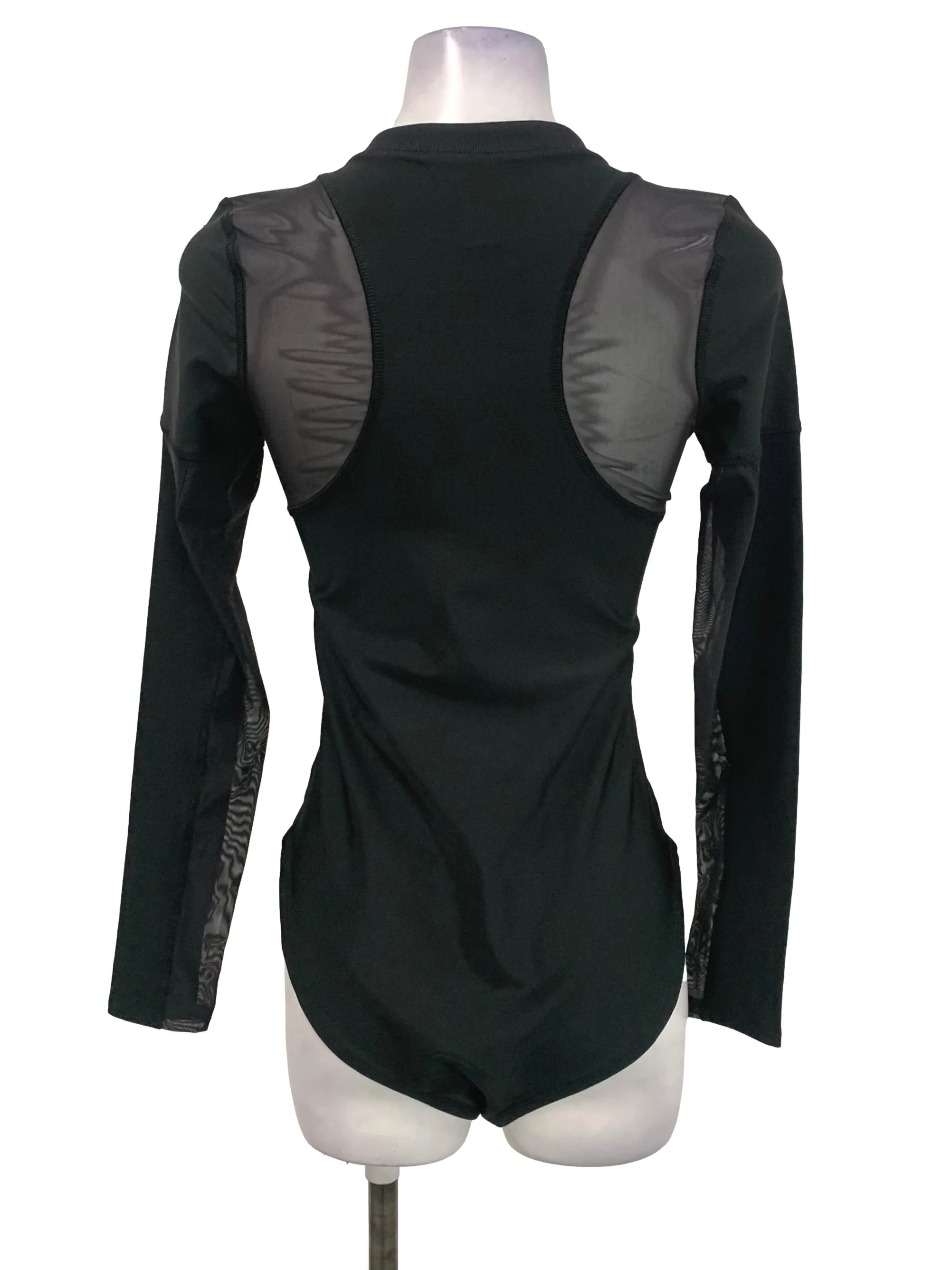 Black Zip Up Mesh Bodysuit