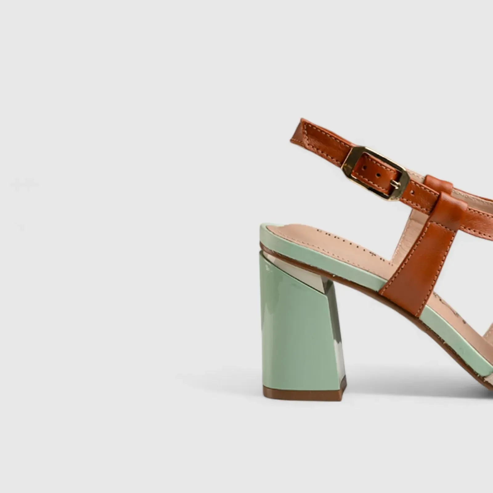 Block Heel Leather Sandal Multi 11144