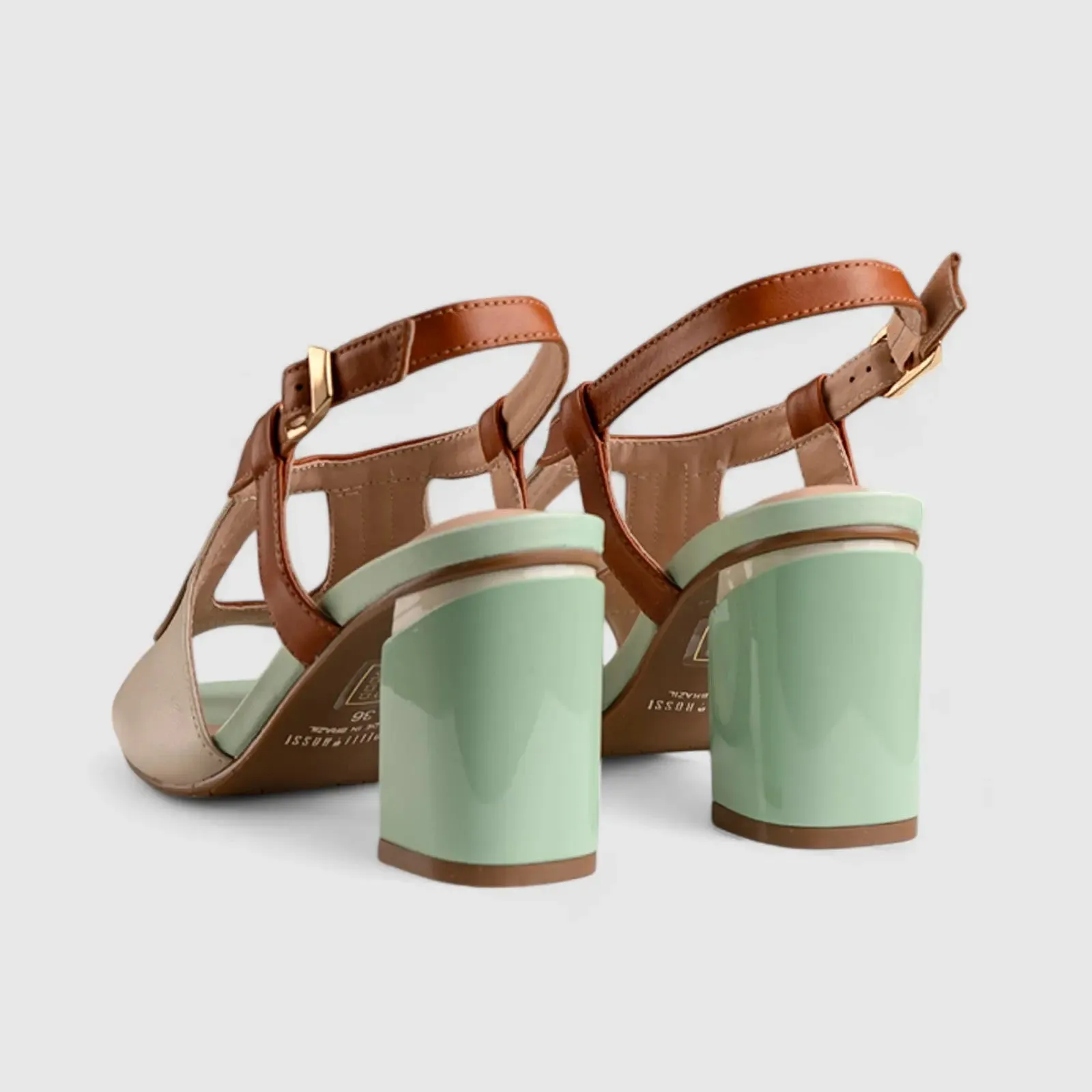 Block Heel Leather Sandal Multi 11144