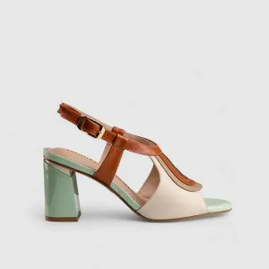 Block Heel Leather Sandal Multi 11144