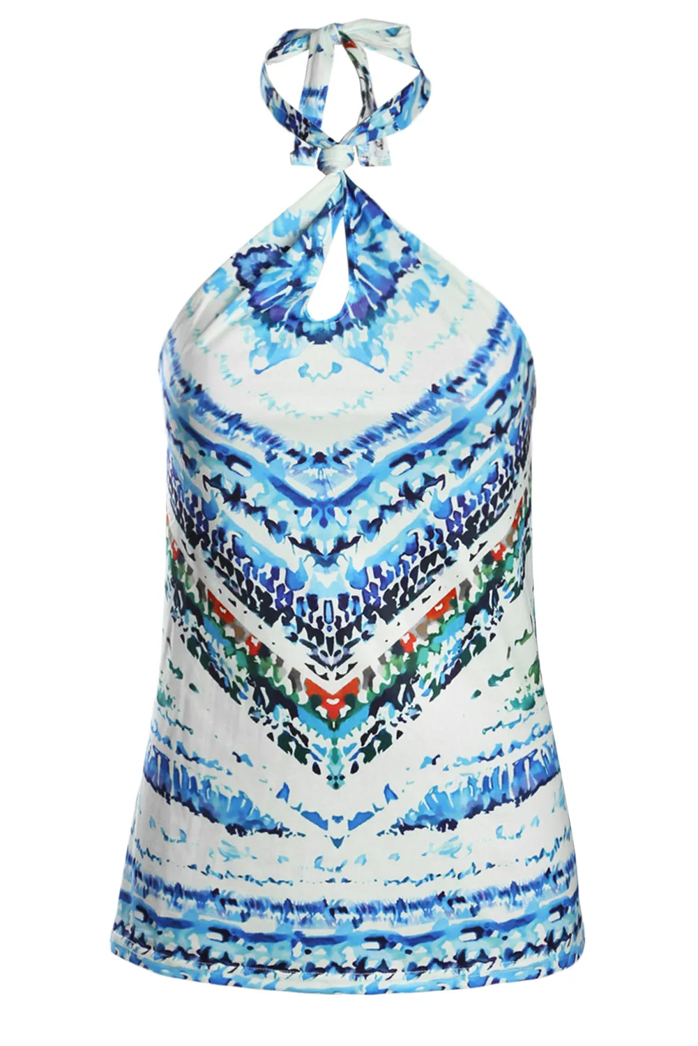 Blue Boho Print Halter Tank Top