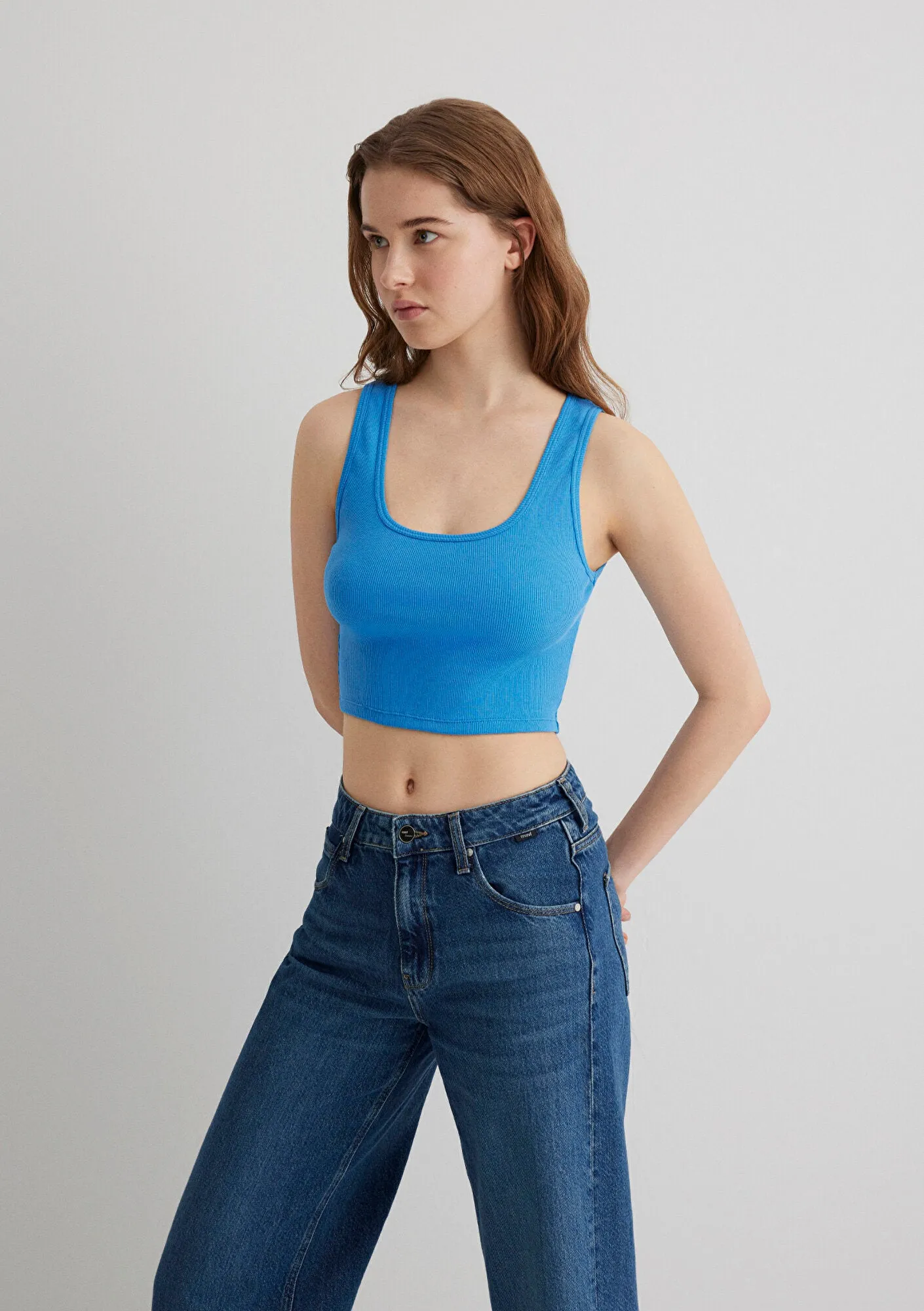 Blue Crop Basic Tank Top