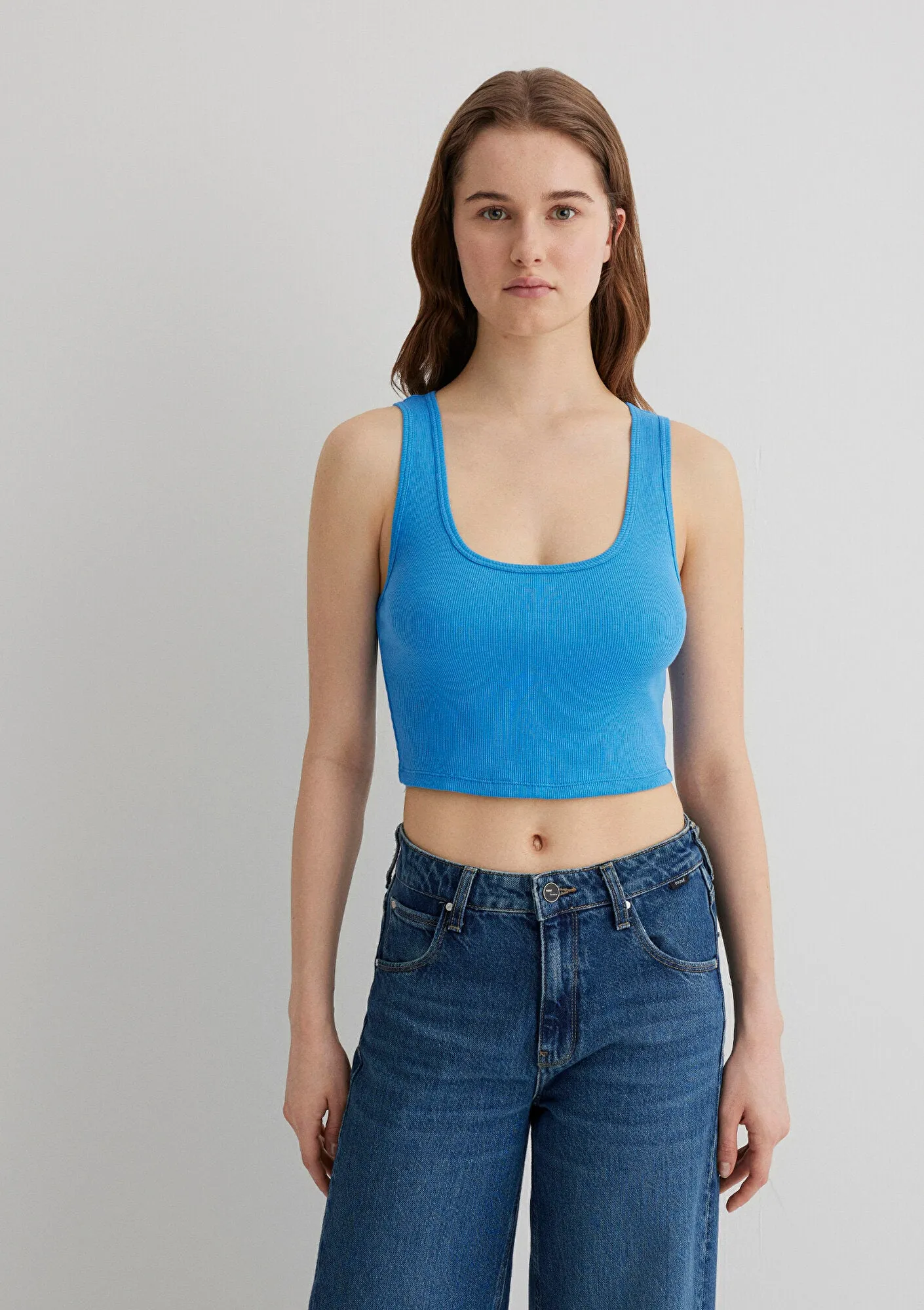 Blue Crop Basic Tank Top