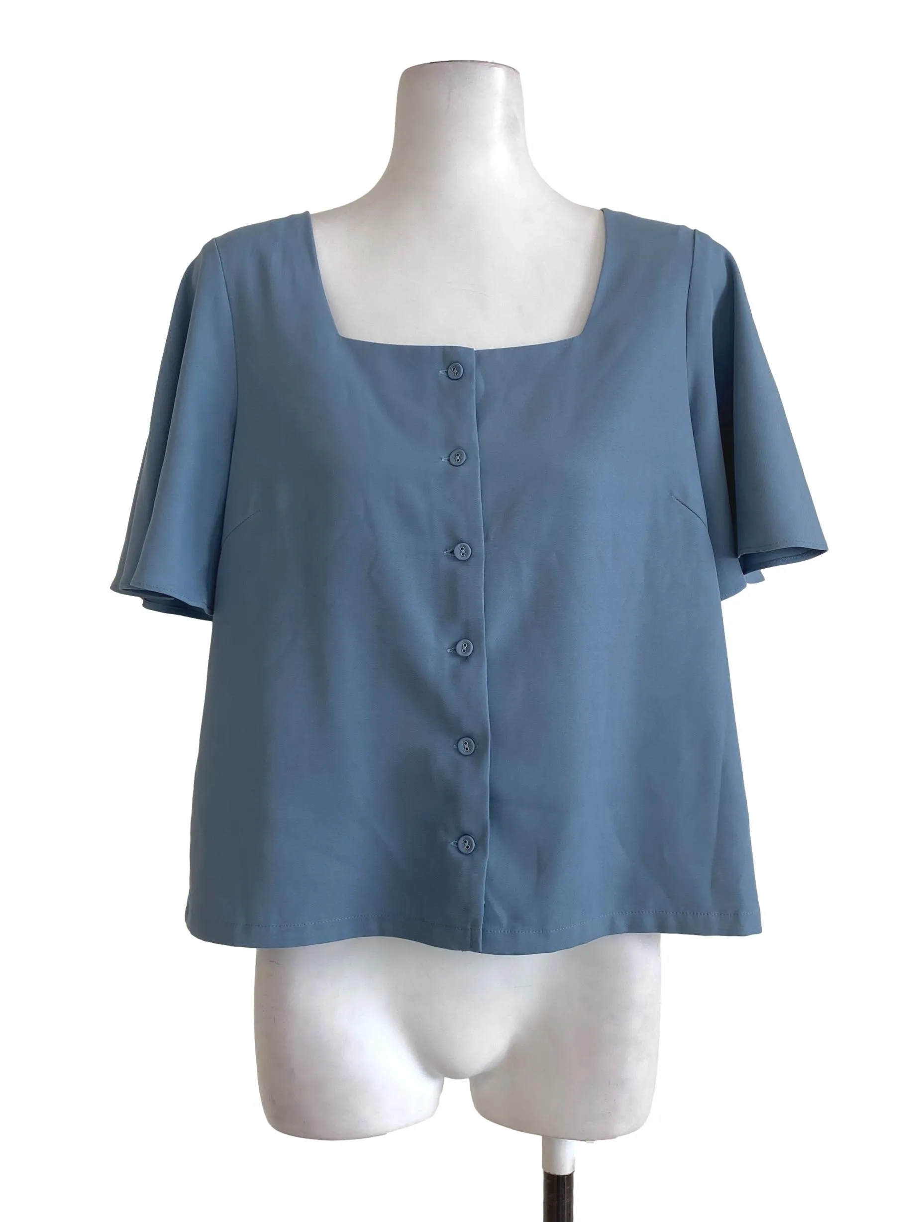 Blue Gray Button Down Blouse