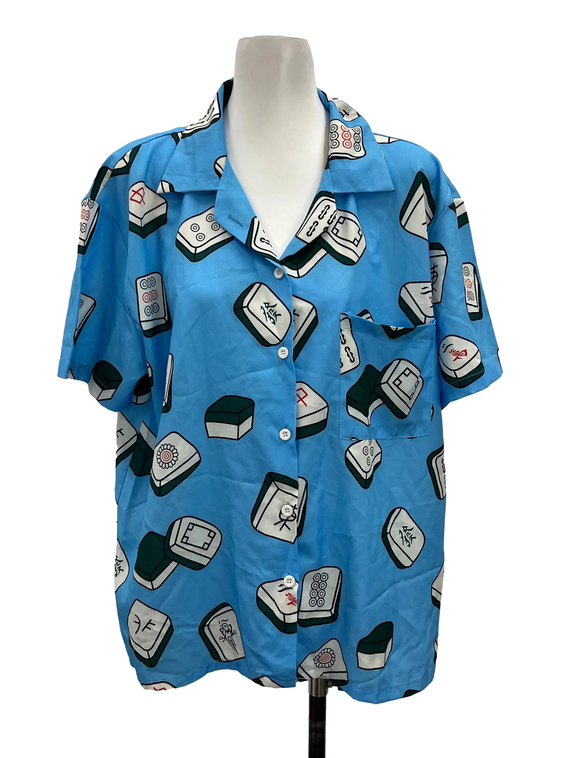 Blue Mahjong Button Down Shirt