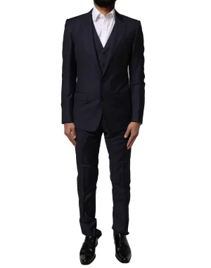 Blue MARTINI Wool 3 Piece Formal Men Suit