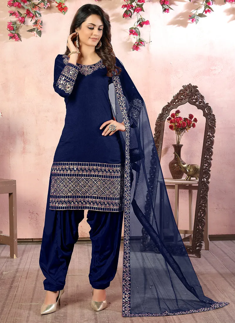 Blue Mirror Work Punjabi Suit