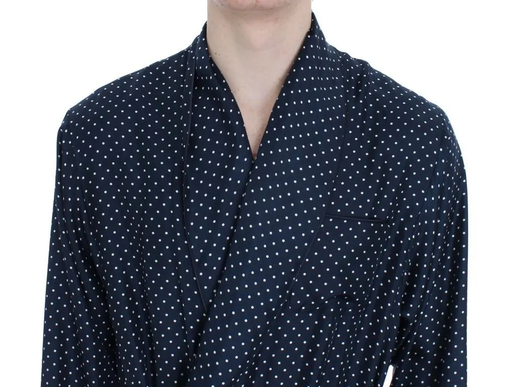 Blue Polka Dotted Silk Sleepwear Robe