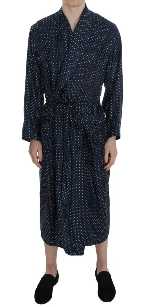 Blue Polka Dotted Silk Sleepwear Robe
