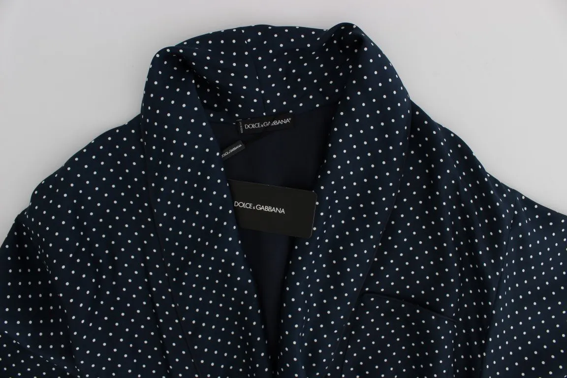 Blue Polka Dotted Silk Sleepwear Robe
