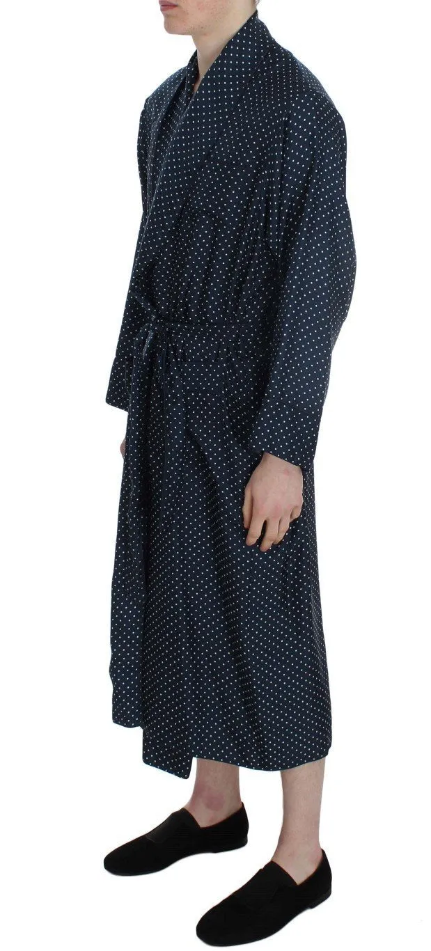Blue Polka Dotted Silk Sleepwear Robe