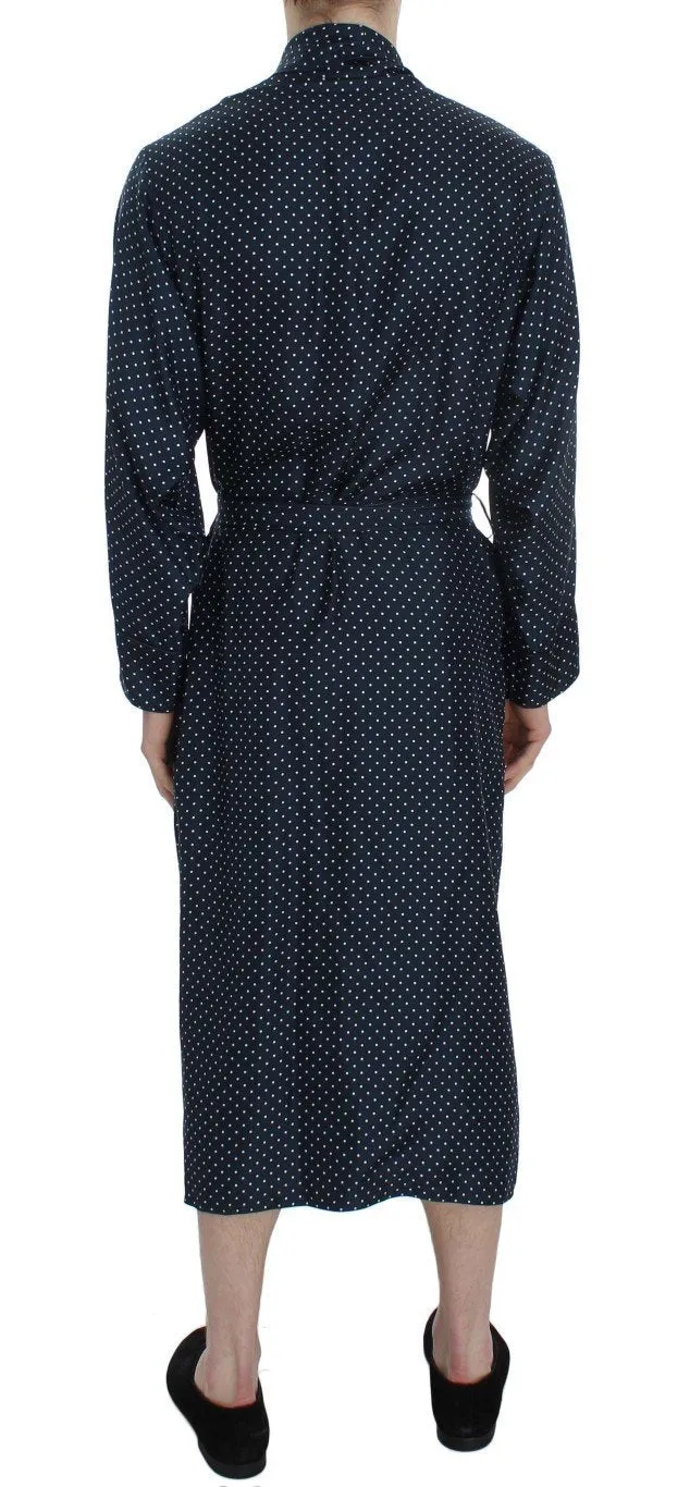 Blue Polka Dotted Silk Sleepwear Robe