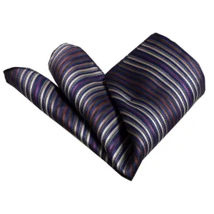 Blue Purple Striped Mens Pocket Square - Premium Silk Handkerchiefs for Suits