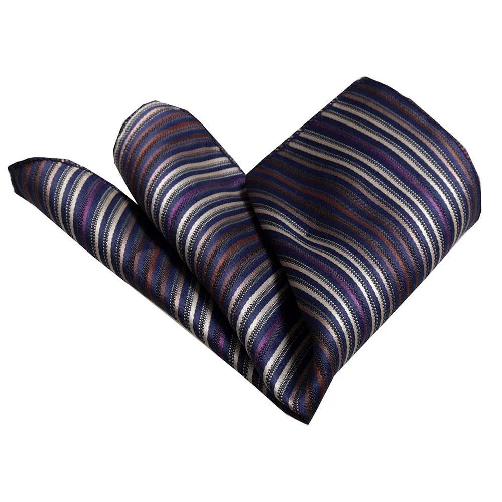 Blue Purple Striped Mens Pocket Square - Premium Silk Handkerchiefs for Suits