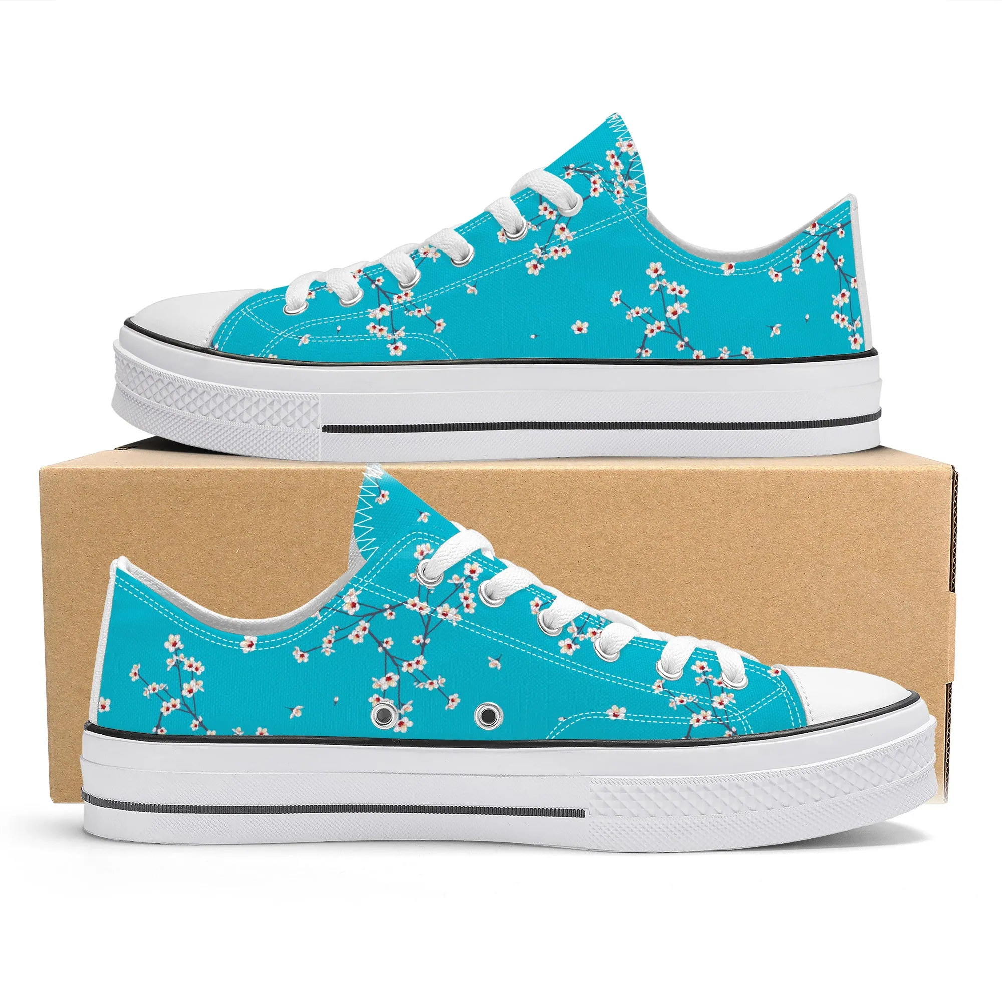Blue Sakura Buds Low Top Canvas Shoes