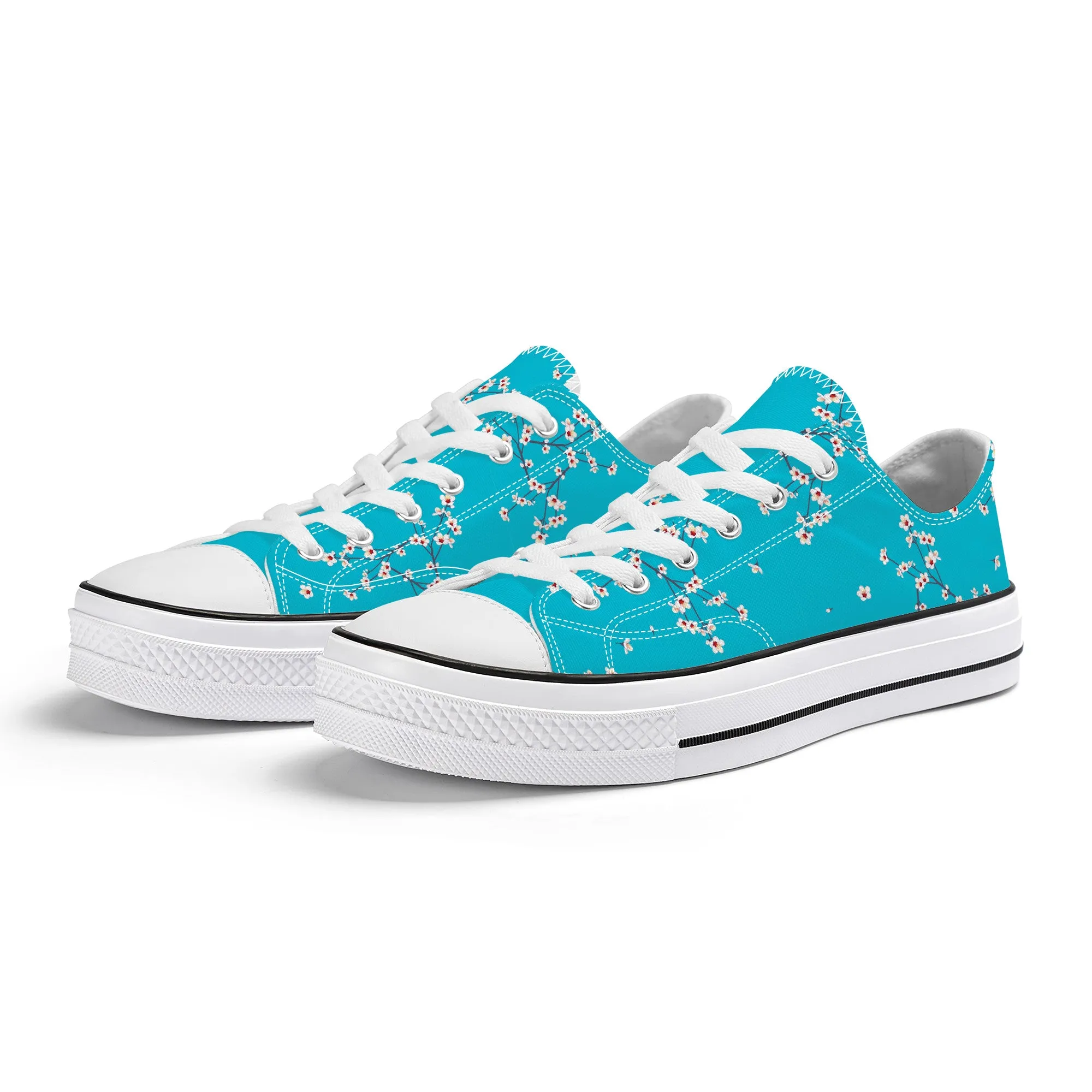 Blue Sakura Buds Low Top Canvas Shoes