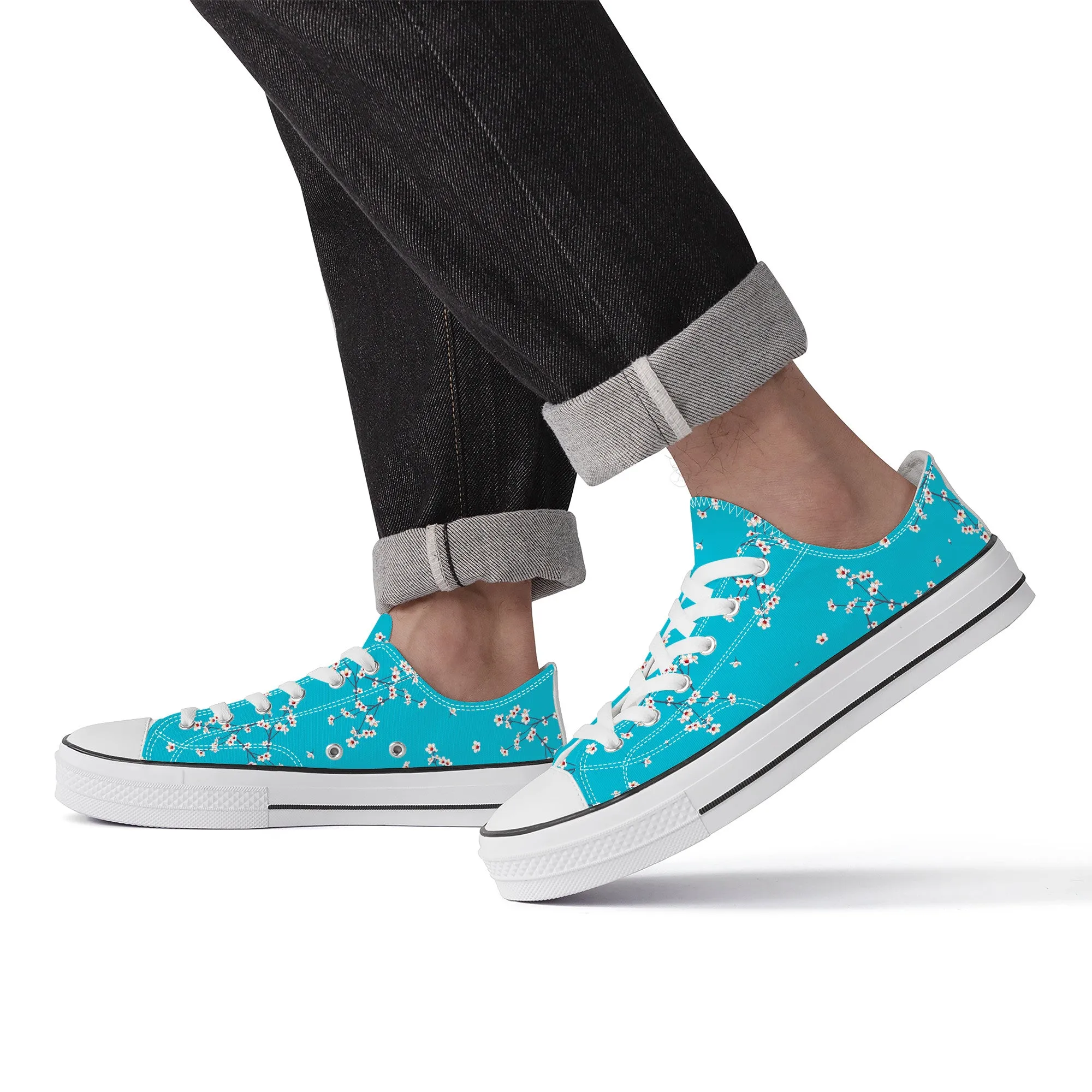 Blue Sakura Buds Low Top Canvas Shoes