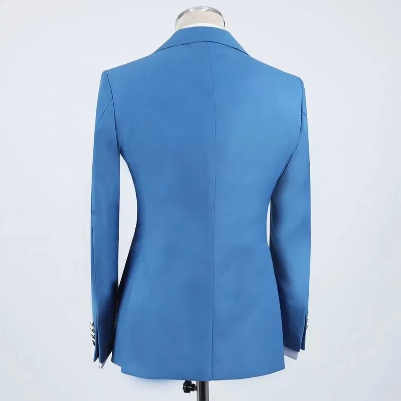 Blue Slim Fit Men Suits with Peaked Lapel Groom 3 Pcs