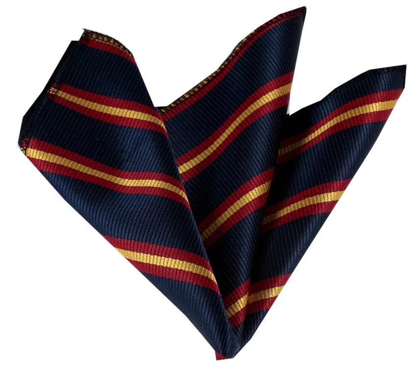 Blue with Orange Yellow Lines Pocket Square for Men - Premium Silk Handkerchiefs for Suits