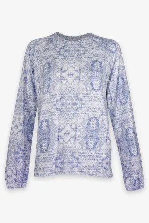 Boho Batik Long Sleeve Pajama Top in Light Denim