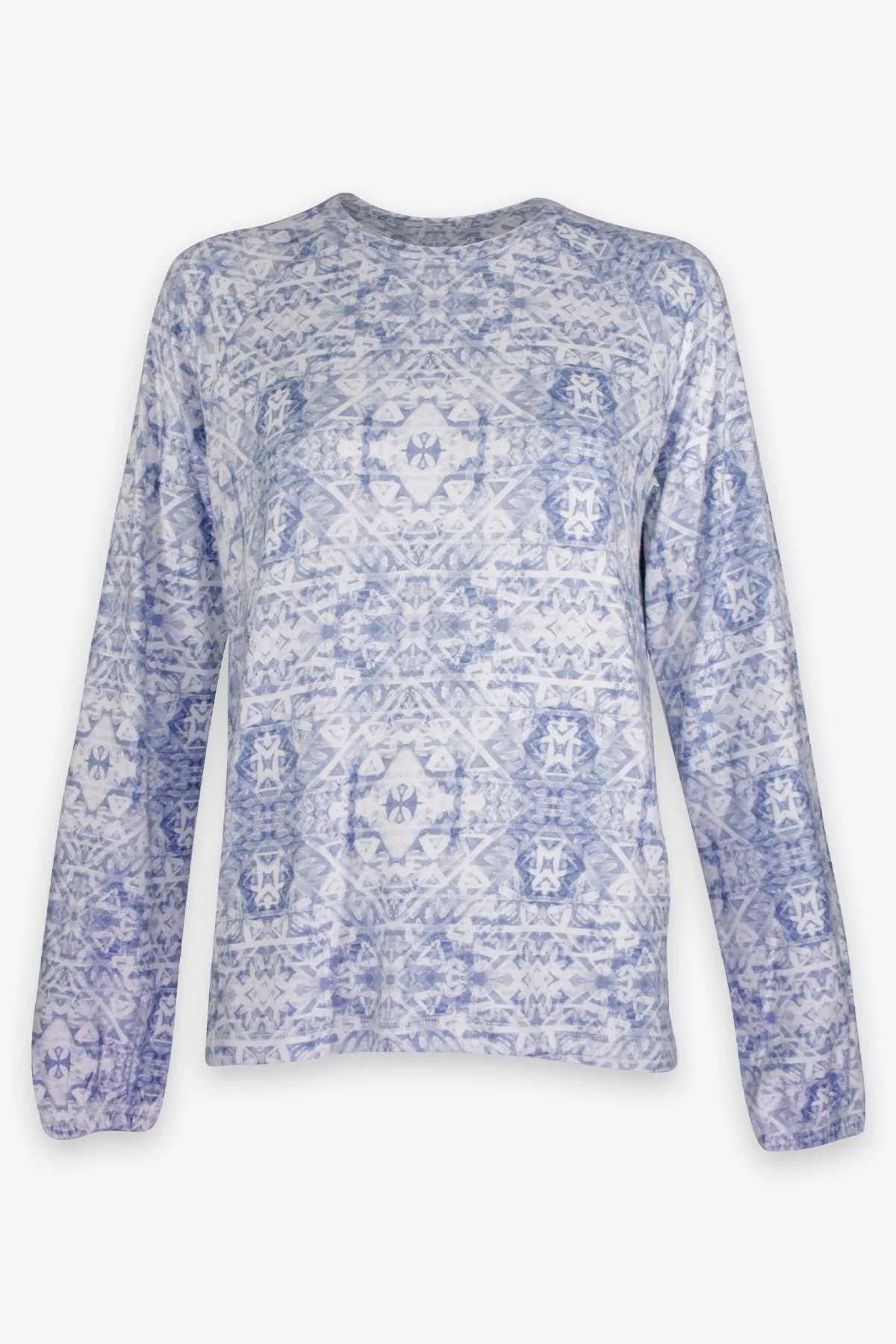Boho Batik Long Sleeve Pajama Top in Light Denim