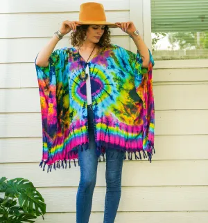 Boho Burst Tie Dye Poncho Cardigan Cover Up