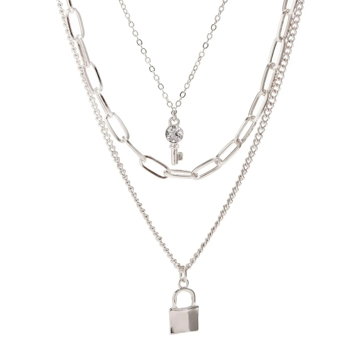 Boho Layered Crystal Key Lock Pendant Choker Necklace