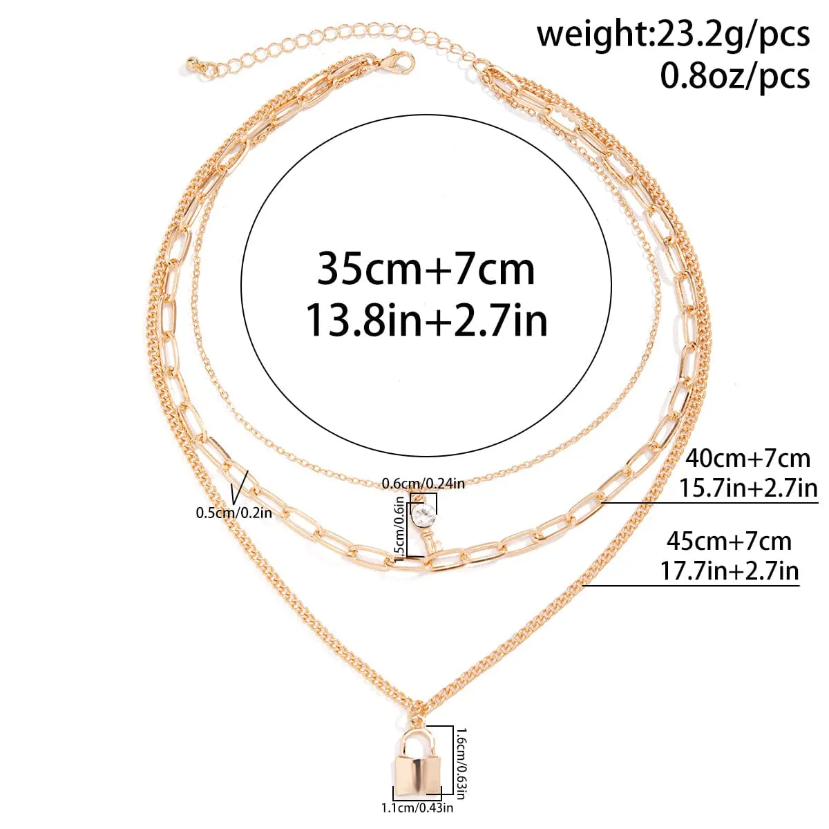 Boho Layered Crystal Key Lock Pendant Choker Necklace