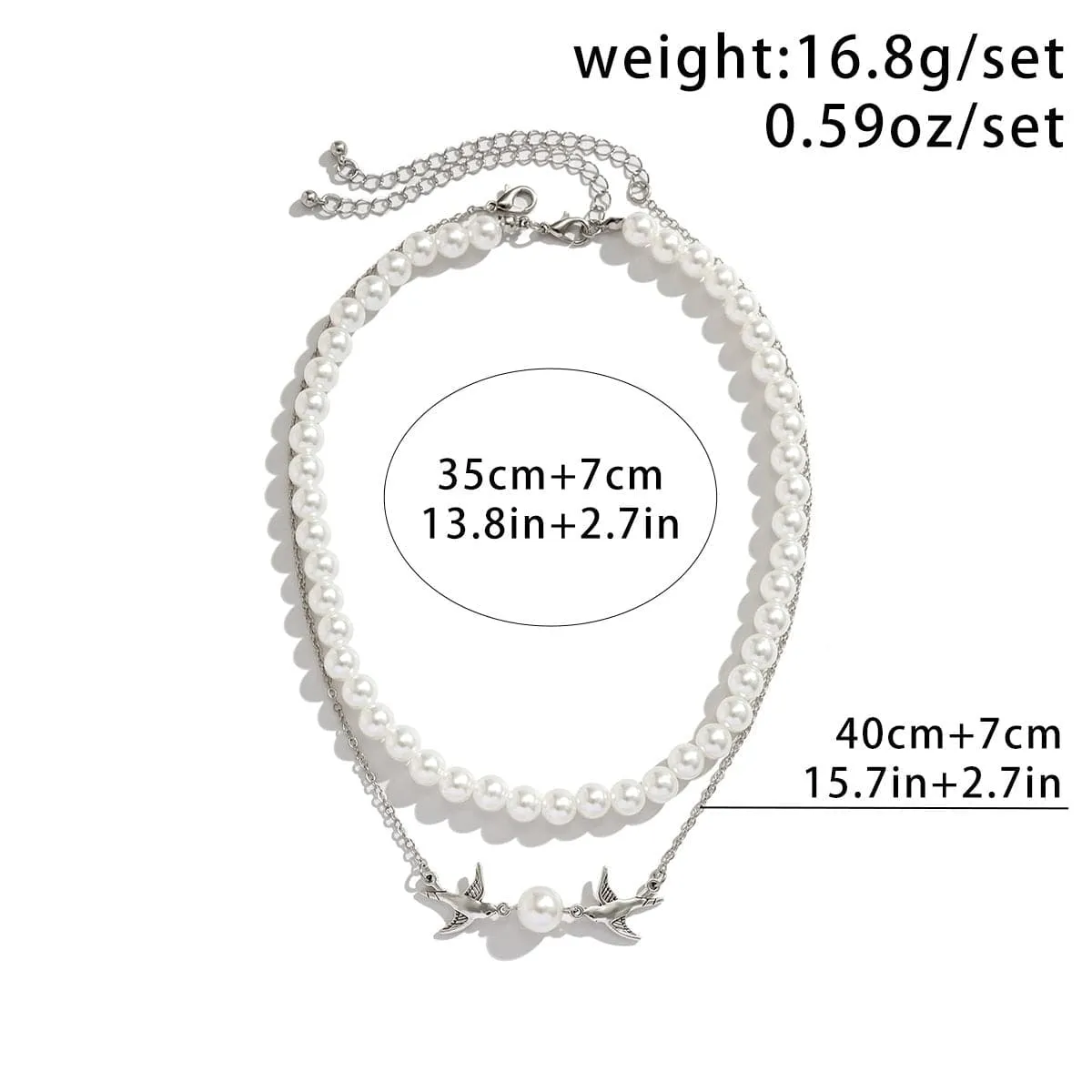 Boho Layered Duo Swift Pendant Pearl Chain Choker Necklace Set