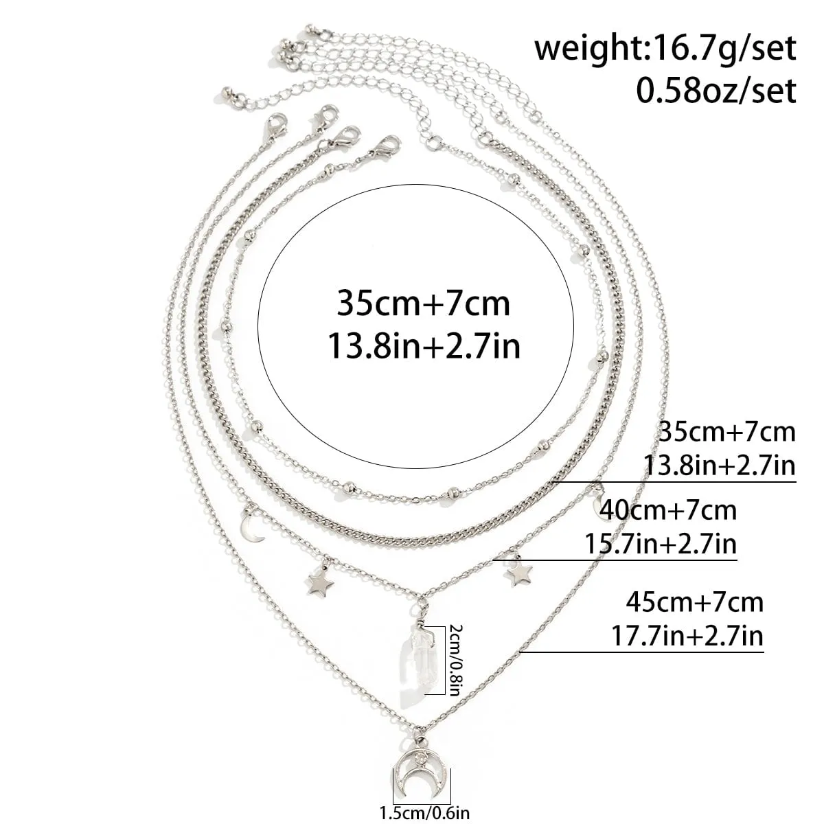 Boho Layered Star Moon Crystal Pendant Cable Chain Necklace Set