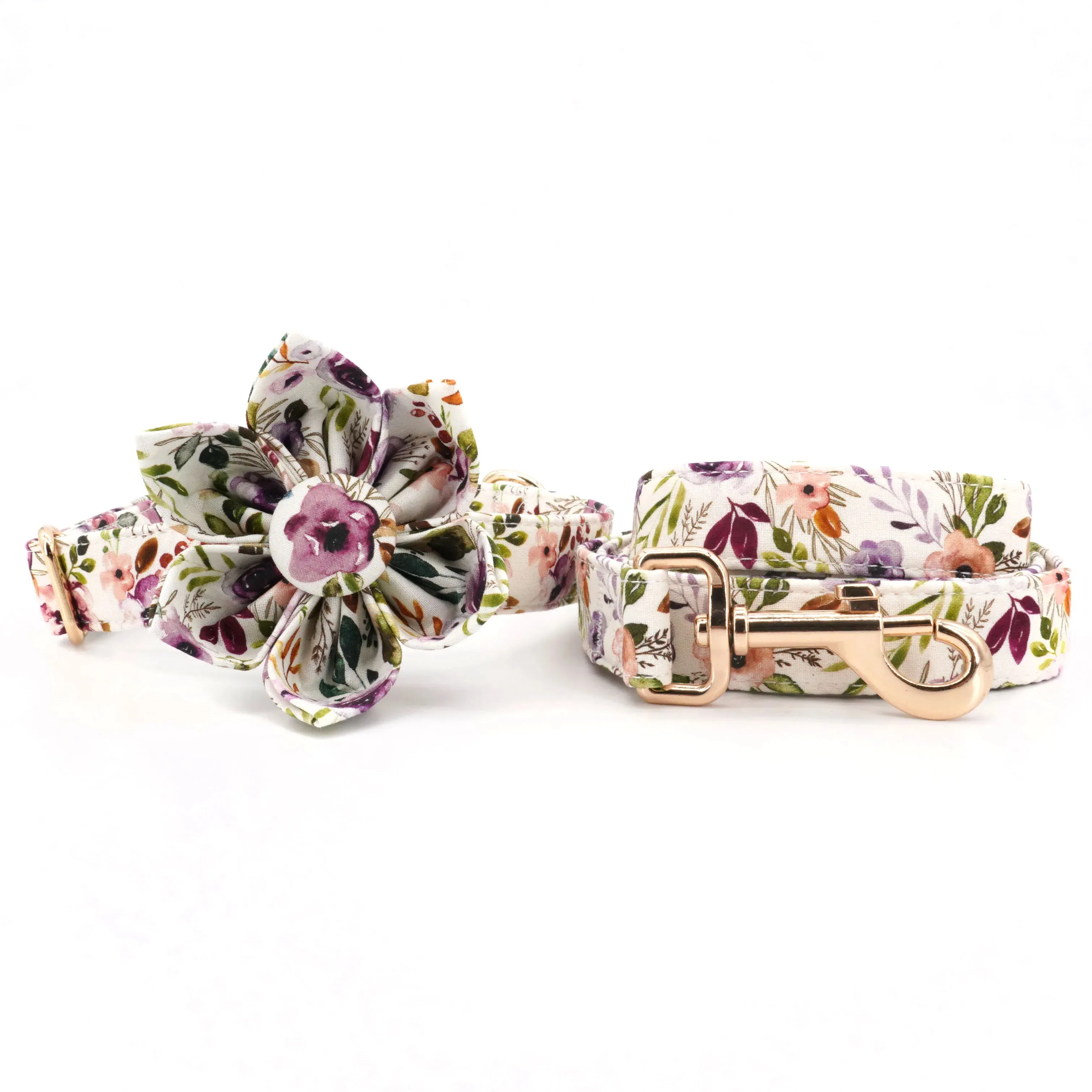 Boho Watercolor Purple Floral Dog Collar | Personalized Dog ID Collar