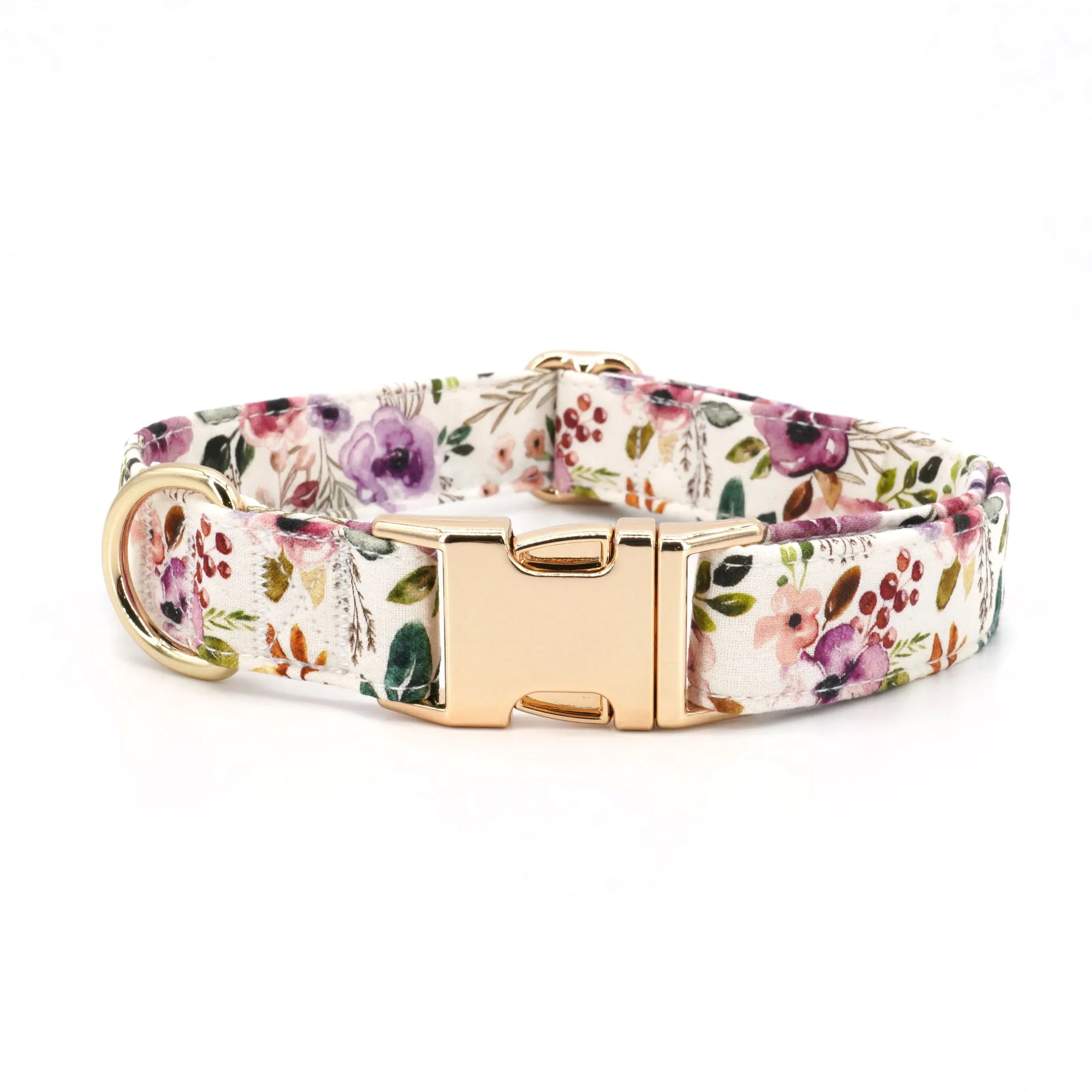 Boho Watercolor Purple Floral Dog Collar | Personalized Dog ID Collar