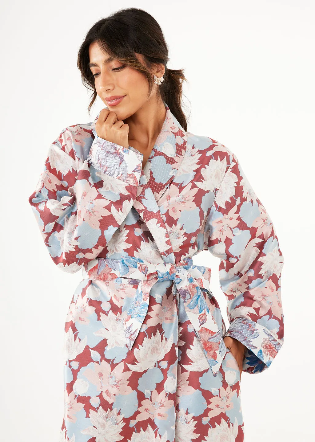 Bridget Robe Red Floral Silhouette Jacquard