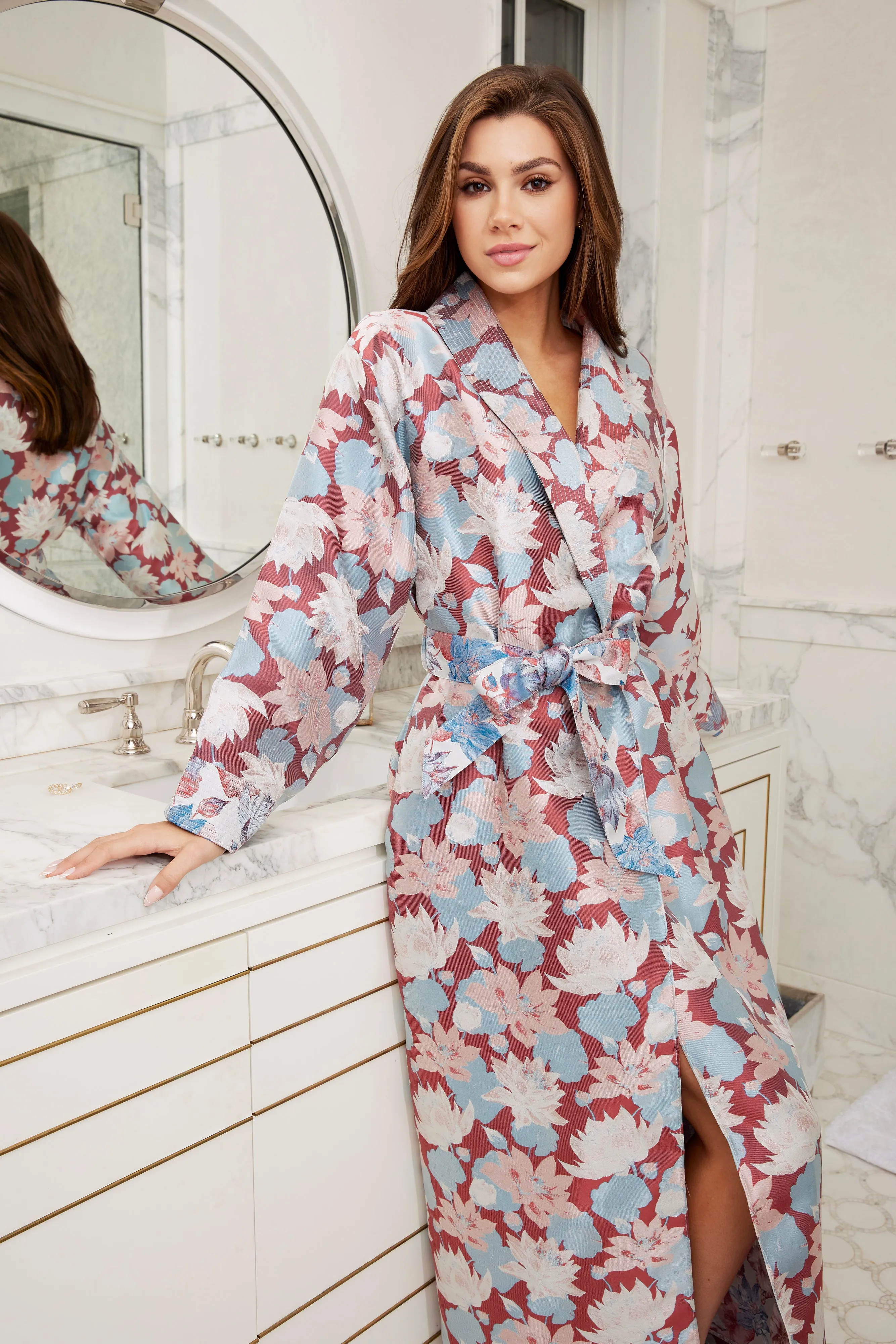 Bridget Robe Red Floral Silhouette Jacquard